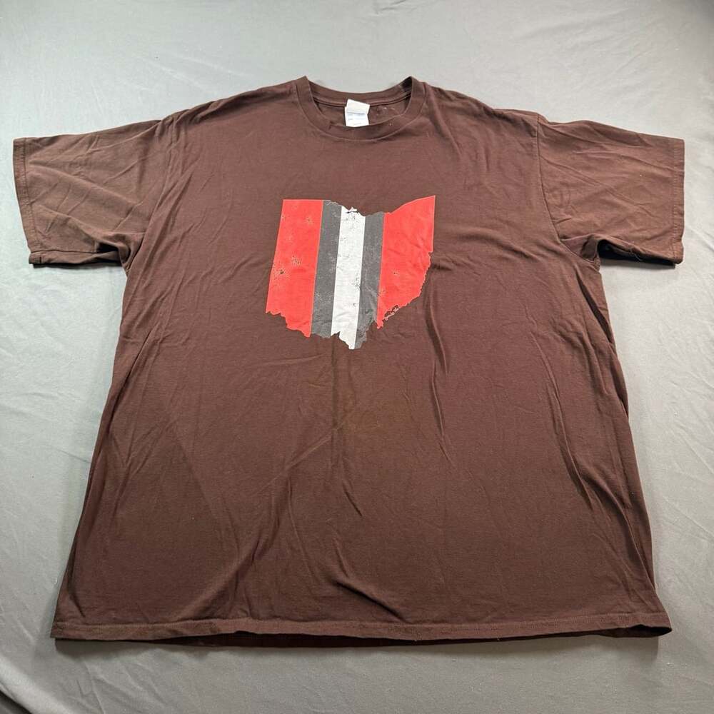 Port & Company Ohio State Buckeyes Stripe Logo Brown T-Shirt 2XL
